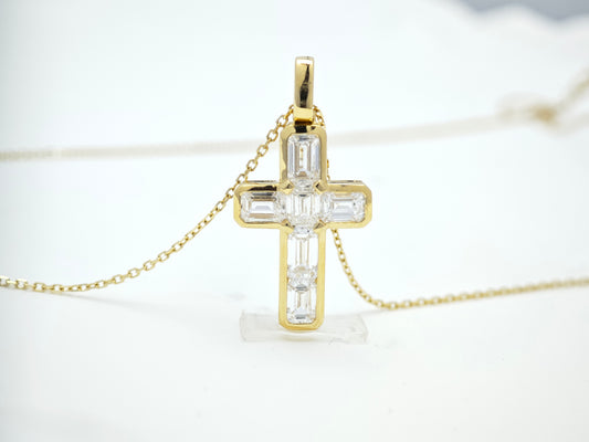 Emerald Cut 18k gold Cross Necklace