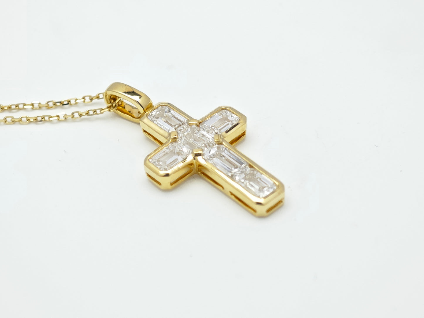 Emerald Cut 18k gold Cross Necklace
